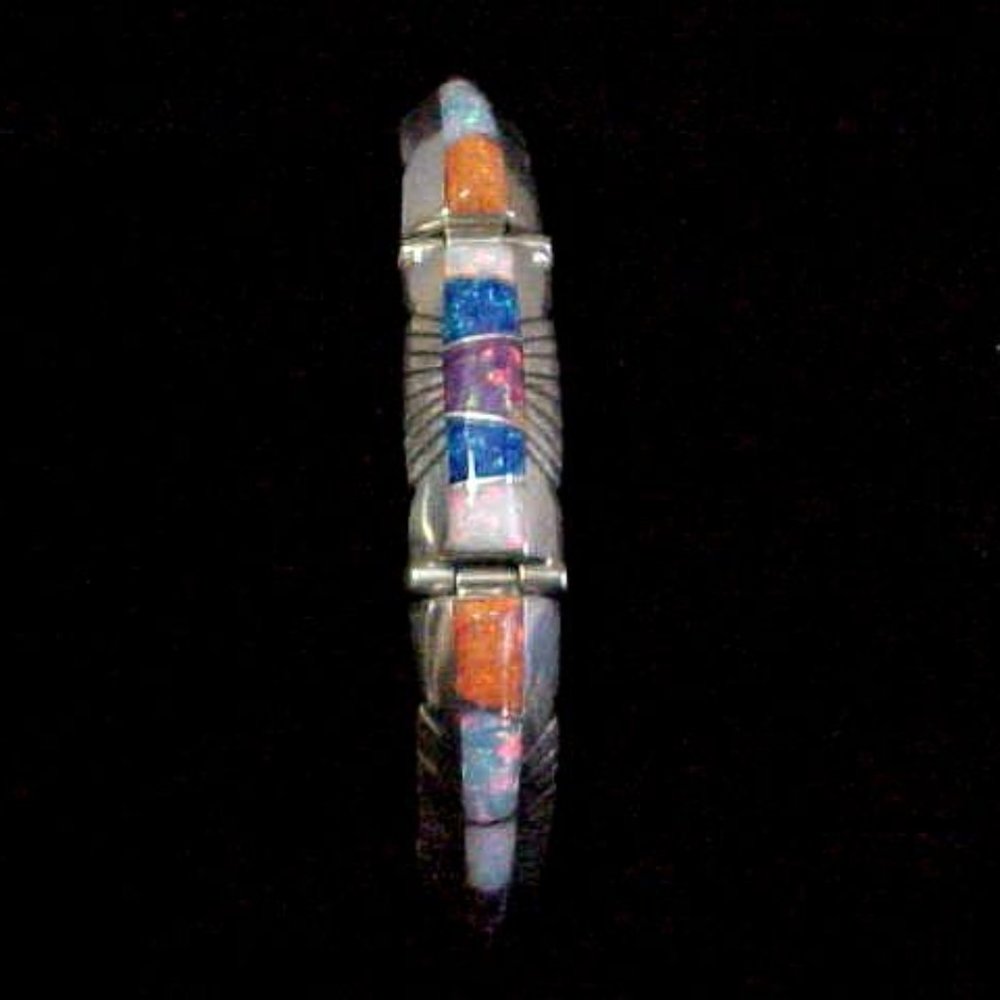 Multi Opal Hinged Bracelet by Chester Benally